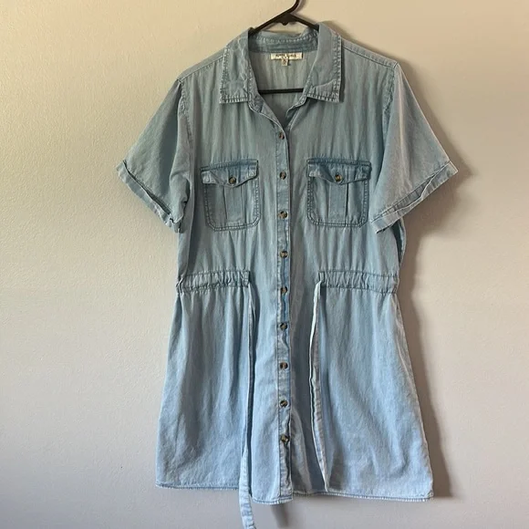 Speed Limit MPH Acid Wash Denim Mini Dress XL - Picture 3 of 6